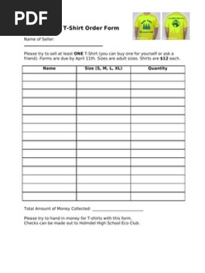 T-shirt Order Forms 2