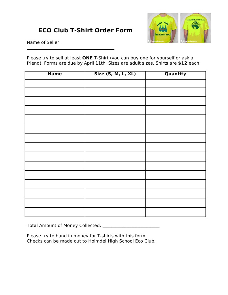 Eco Club T-Shirt Order Form | PDF | Sports & Recreation | Self-Improvement