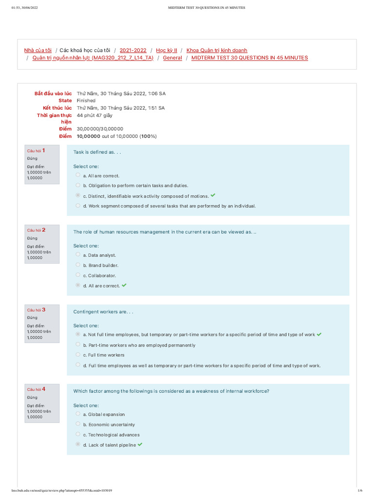 Midterm Test: 30 HR Questions | PDF | Human Resource Management ...