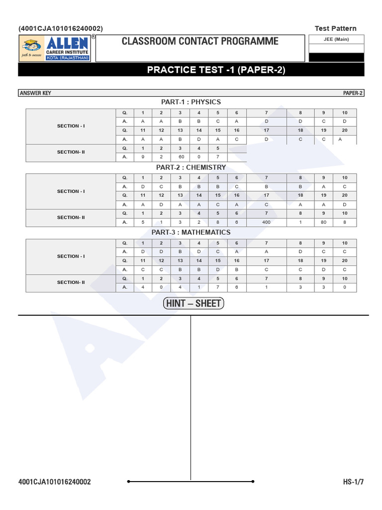 Classroom Contact Programme: Practice Test - (PAPER-2) | PDF | Force ...