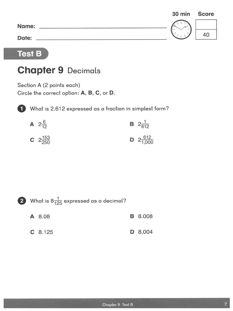 Math Test CH 09 Test B | PDF