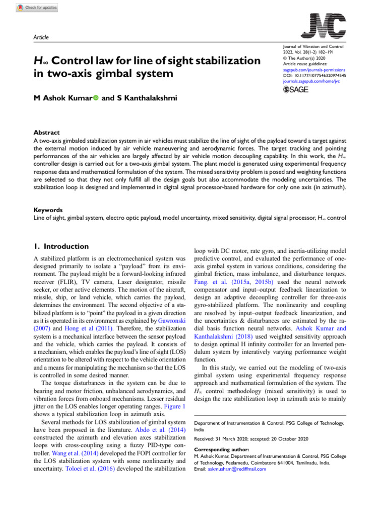 H∞ Control for Gimbal Stabilization | PDF | Control Theory | Gyroscope