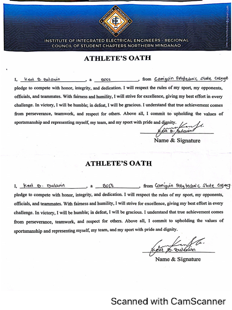 Athlete's Oath - MLBB Team | PDF