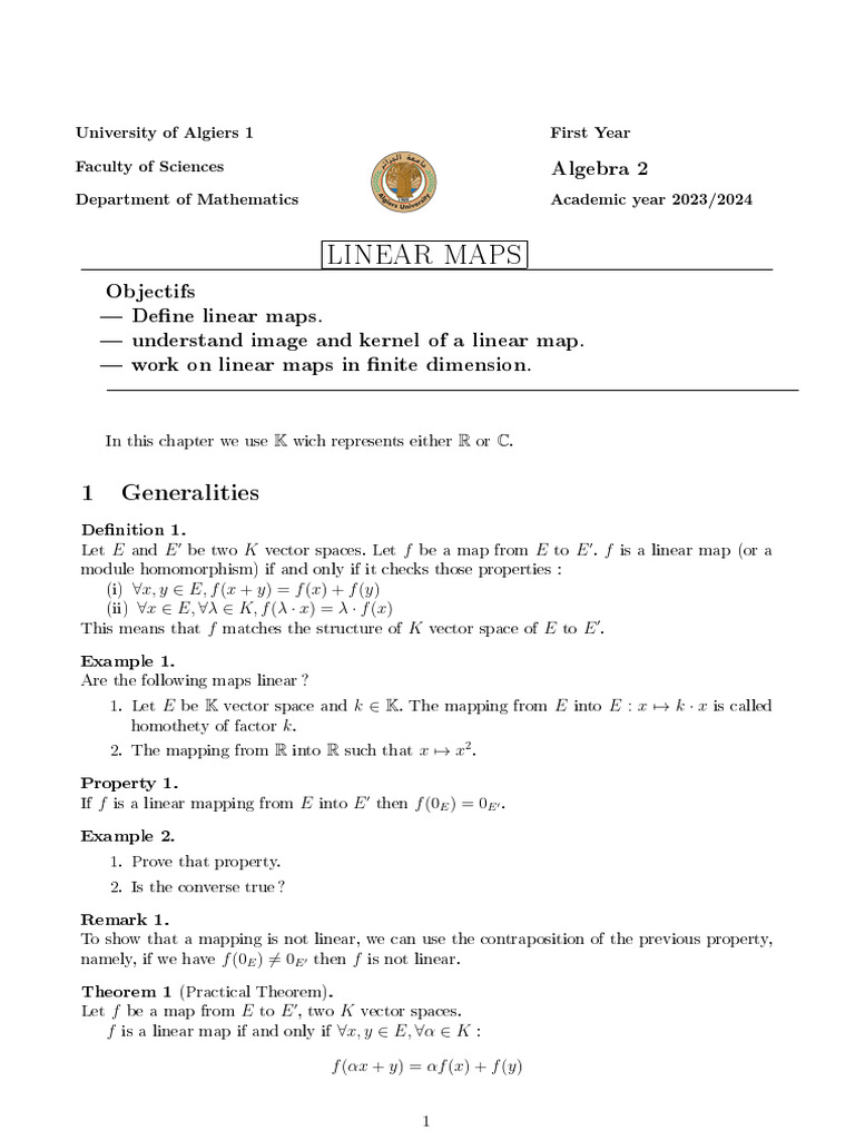 Understanding Linear Maps in Algebra 2 | PDF | Linear Map | Vector Space