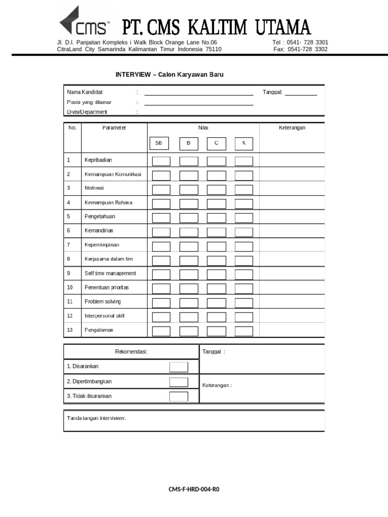 AMNK-F-HRD-004-R0 Form Interview | PDF