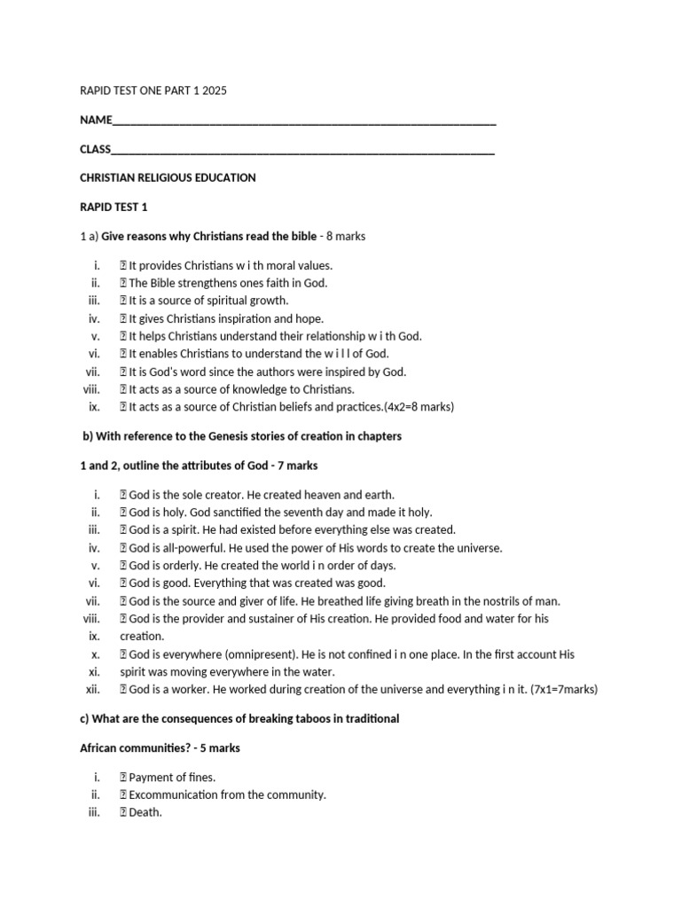 Christian Education Rapid Test 2025 | PDF | Genesis Creation Narrative ...