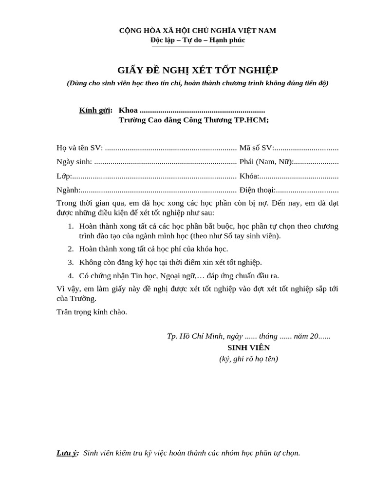 Don Xin Xet Tot Nghiep Tin Chi | PDF
