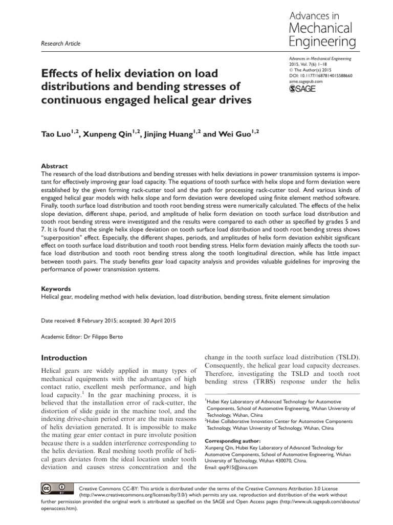 Effects of Helix Deviation on Load Distributions A | PDF | Gear | Helix