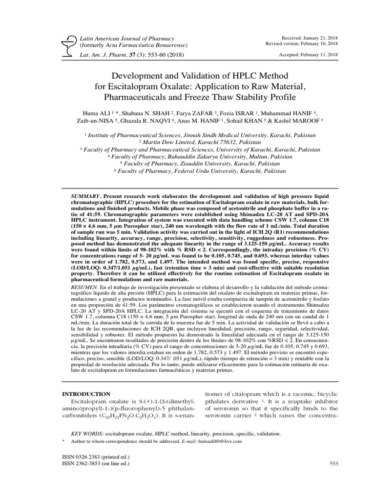 HPLC Method Validation for Escitalopram | PDF | High Performance Liquid ...