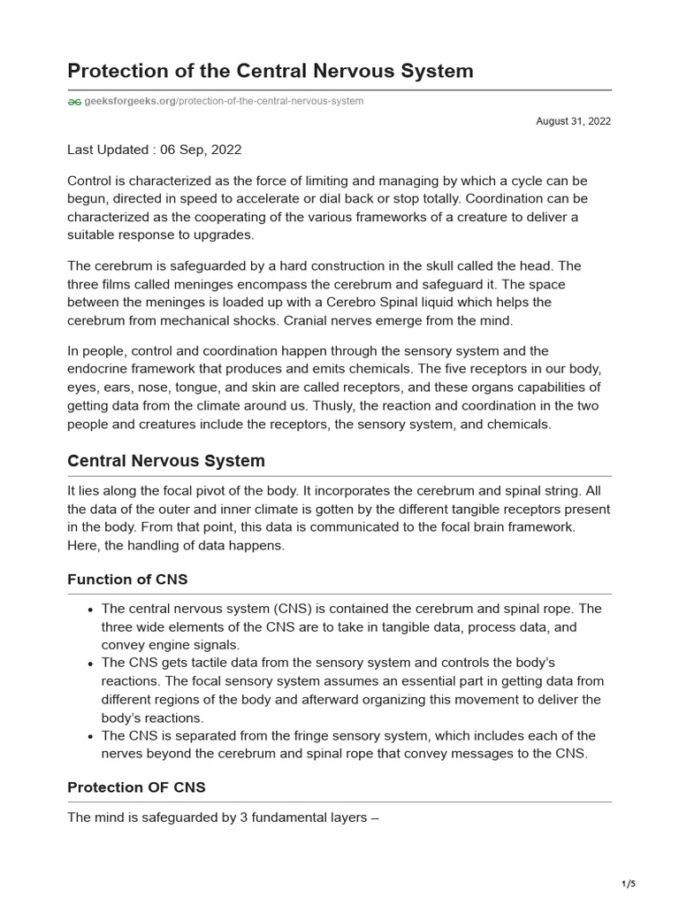 CNS Protection Mechanisms Explained | PDF | Cerebrospinal Fluid ...