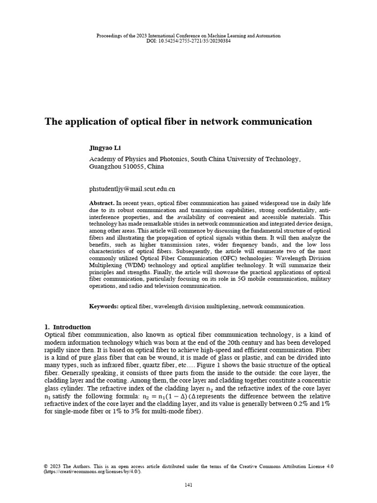 The Application of Optical Fiber in Network Commun | PDF | Wavelength ...