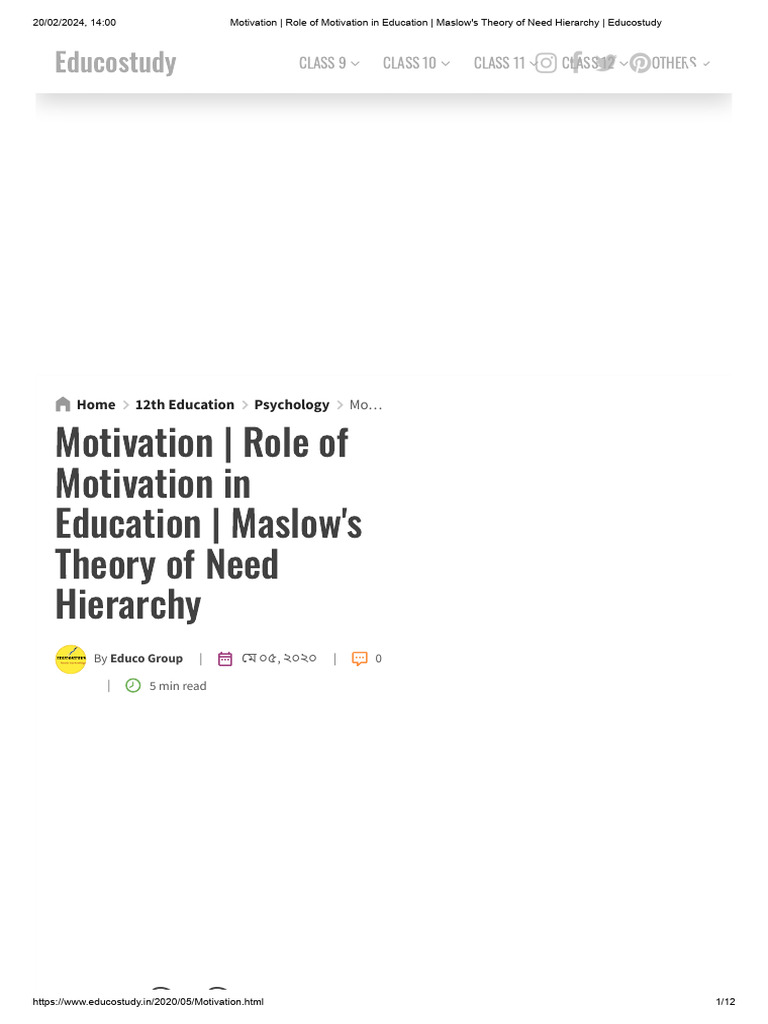 Motivation - Role of Motivation in Education - Maslow's Theory of Need ...