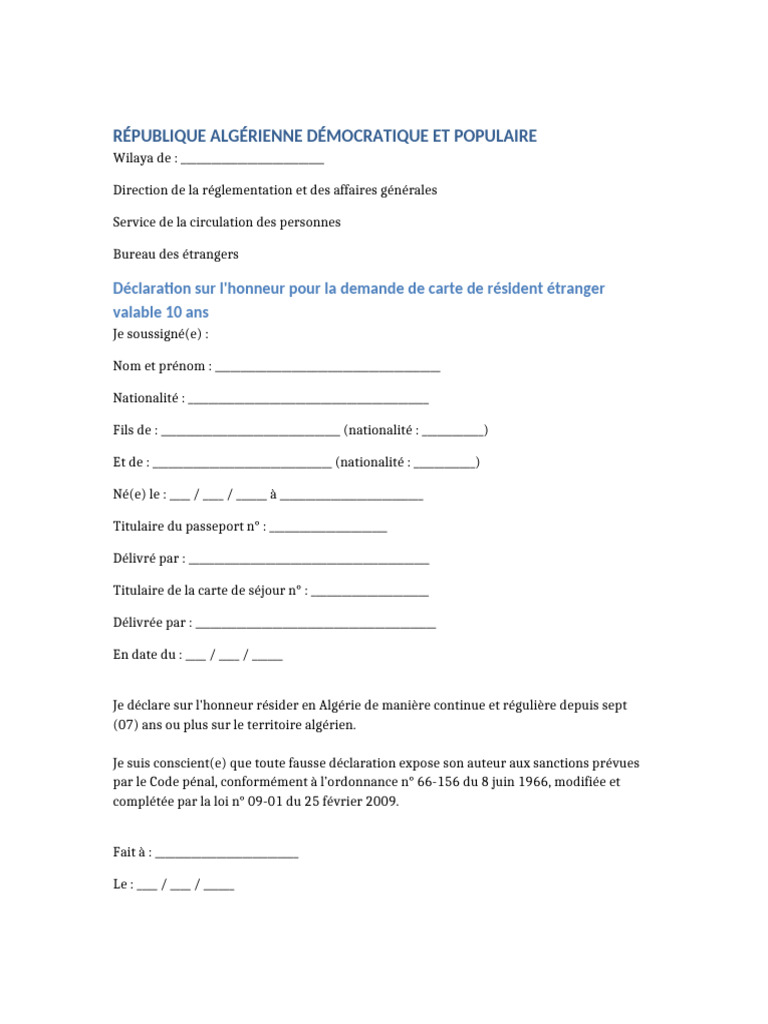Demande de carte de résident 10 ans | PDF