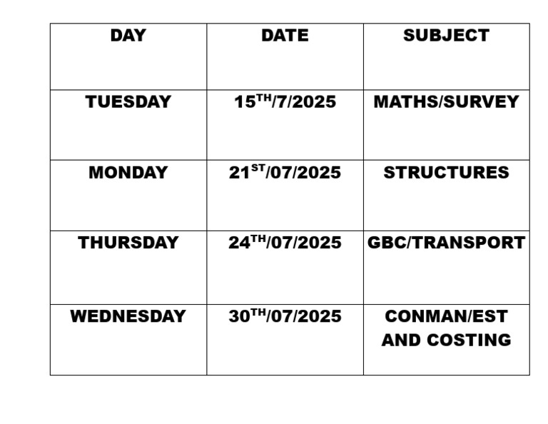 DAY Date Subject | PDF