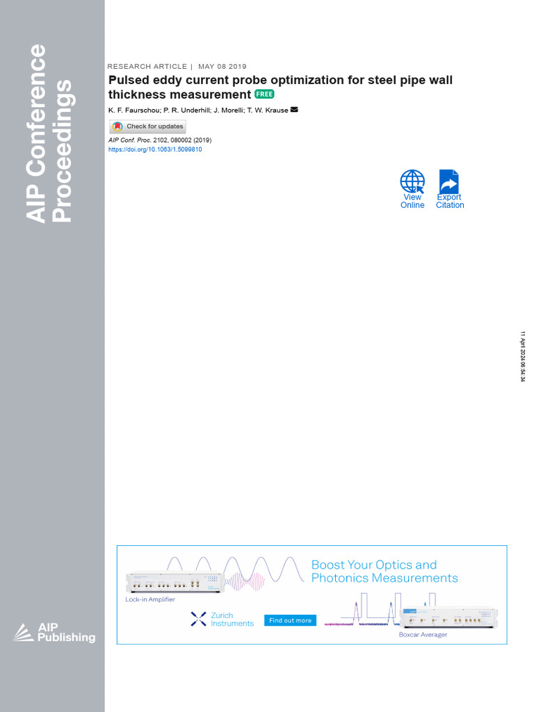 Pulsed Eddy Current Probe for Steel Thickness | PDF | Dependent And ...