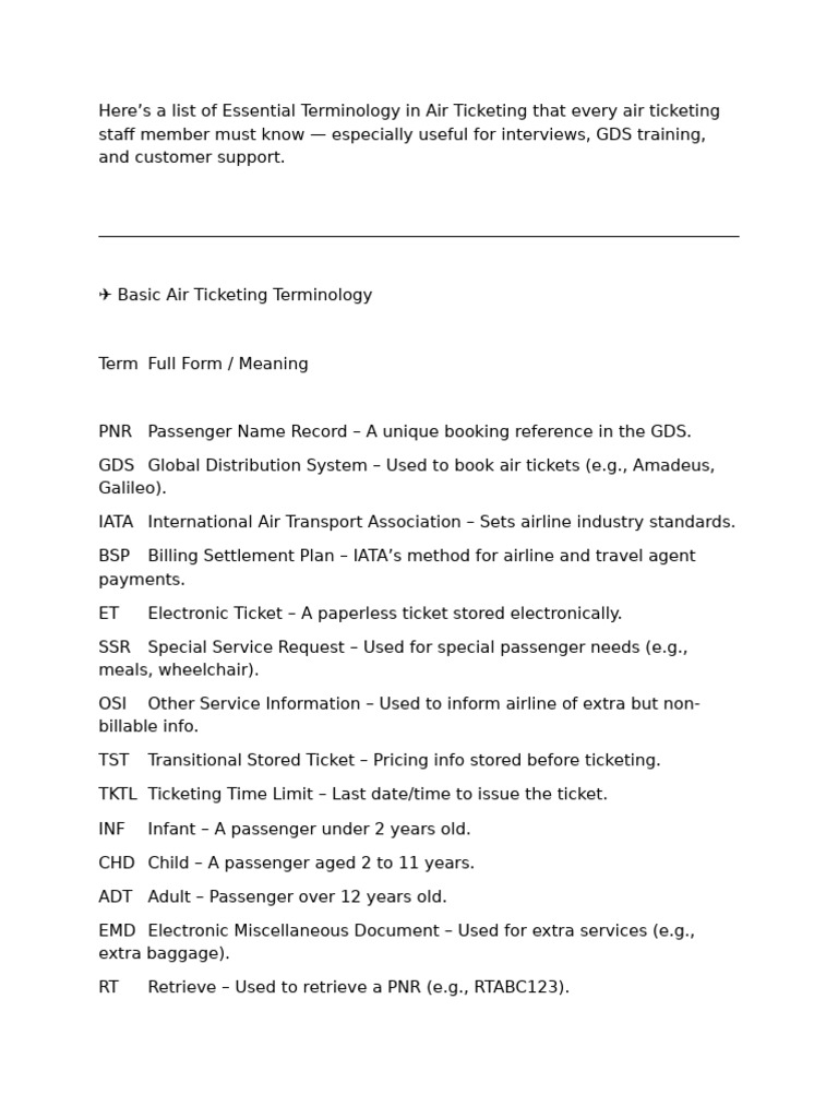 IATA Full Form and Air Ticketing Terms | PDF