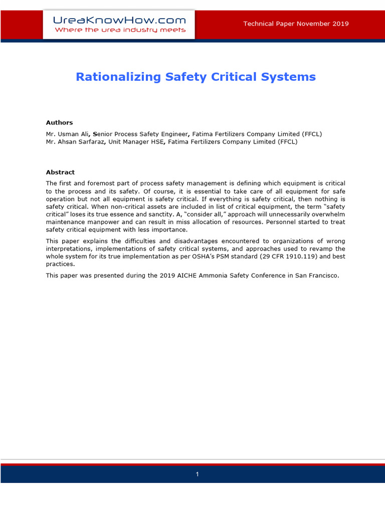 2019 11 Usman Fatima Rationalising Safety Critical Systems | PDF | Urea ...