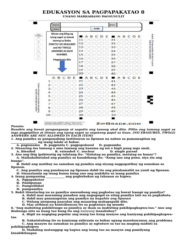 ESP8 - 1st Quarter Summative Test | PDF