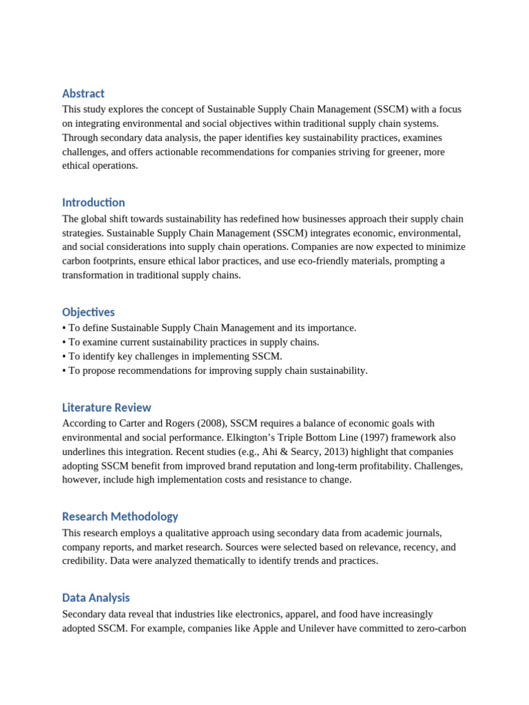 Sustainable Supply Chain Management Project | PDF | Supply Chain ...