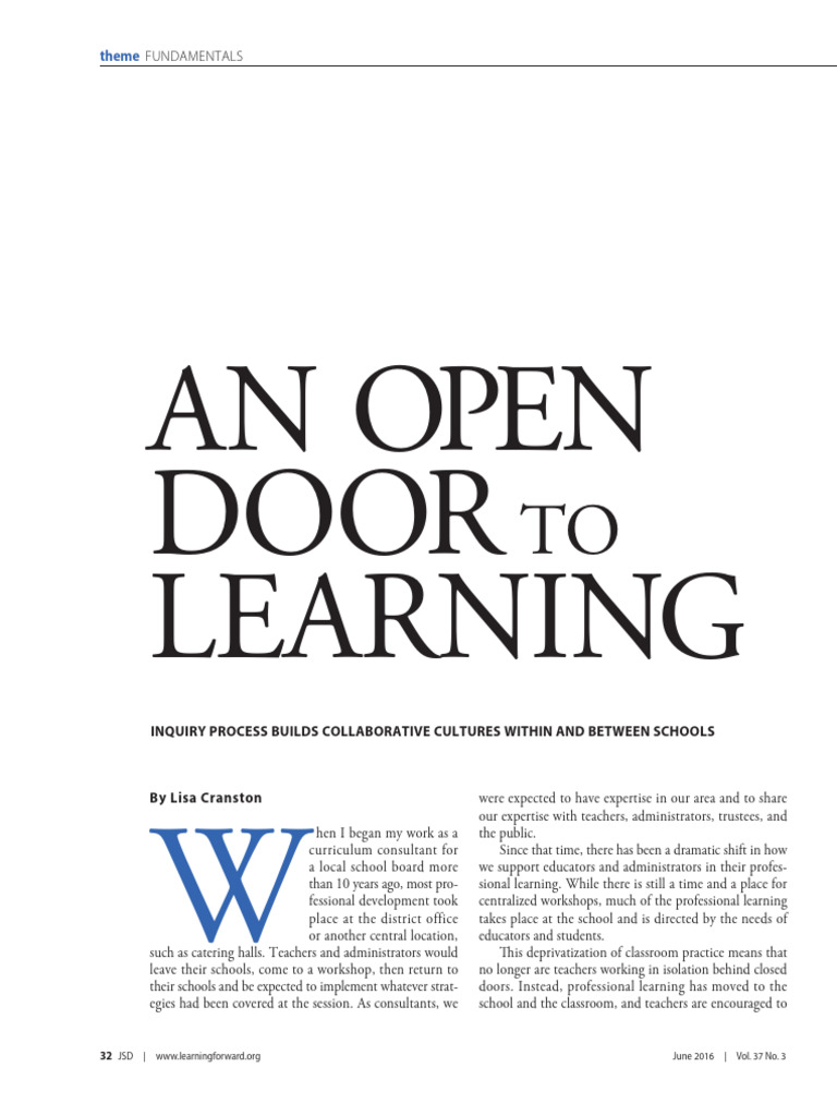 An Open Door to Learning June16 | PDF | Inquiry Based Learning | Teachers