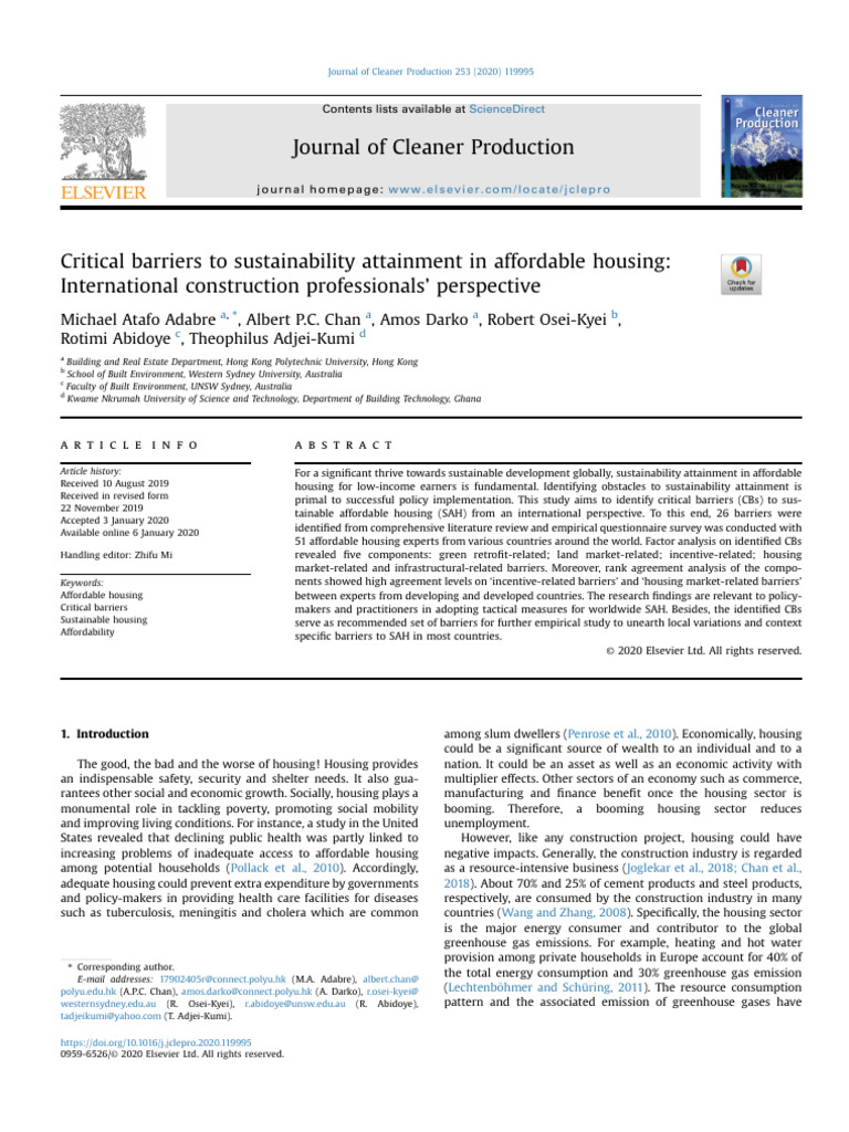 Barriers to Sustainable Affordable Housing | PDF | Affordable Housing ...