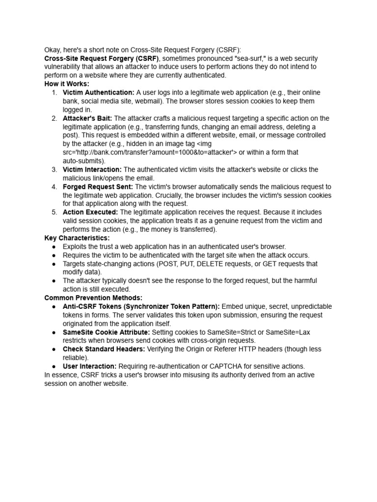 CSRF Explained: Key Concepts and Prevention | PDF | Software | Crime ...