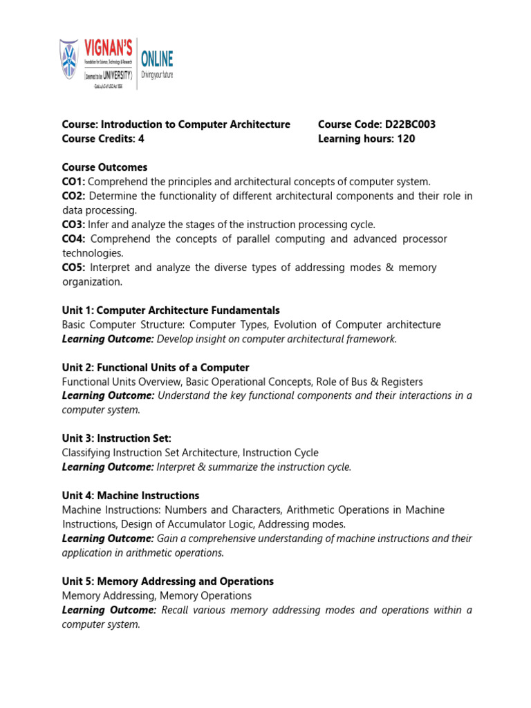 ICA Syllabus for Computer Architecture | PDF | Central Processing Unit ...