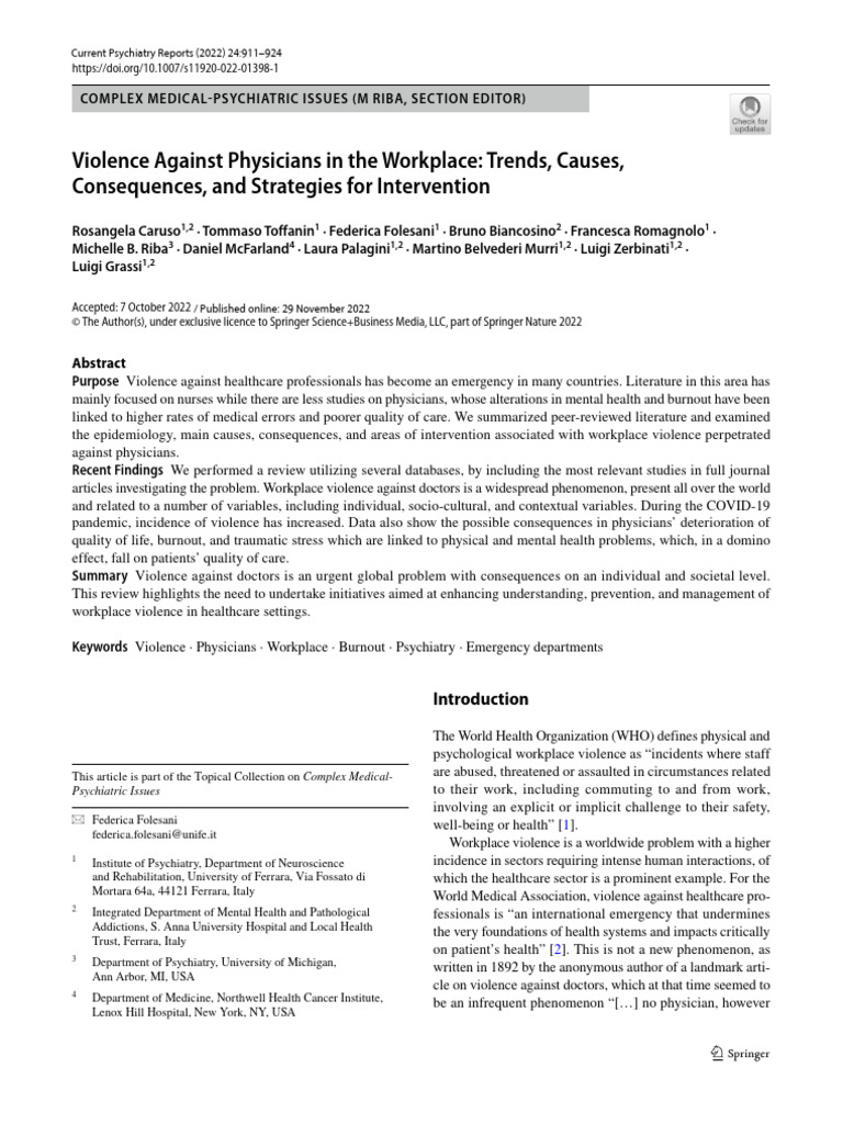Workplace Violence Against Physicians | PDF | Violence | Health ...