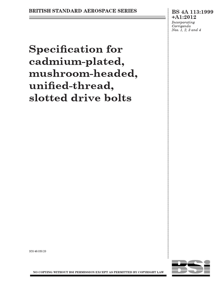 Specification For Cadmium-Plated, Mushroom-Headed, Unified-Thread ...
