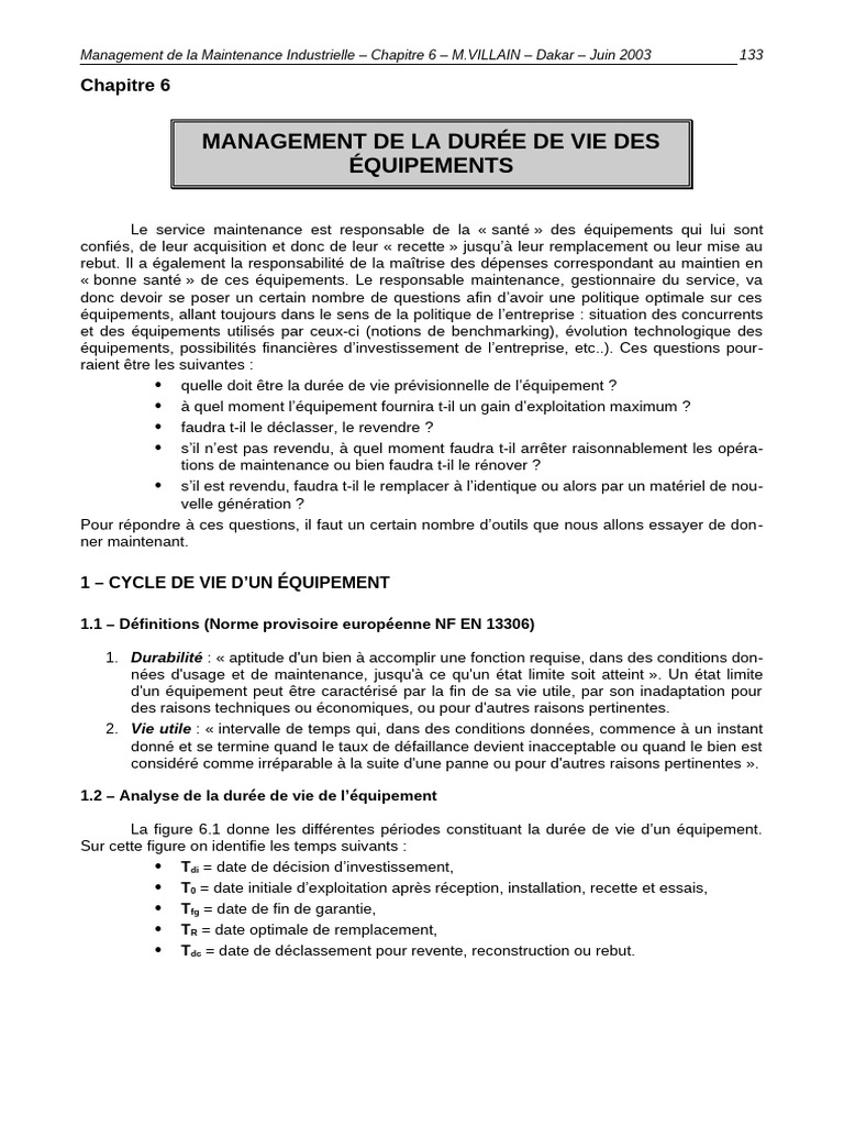Gestion de la Durée de Vie des Équipements PDF Dépréciation Investir — free download