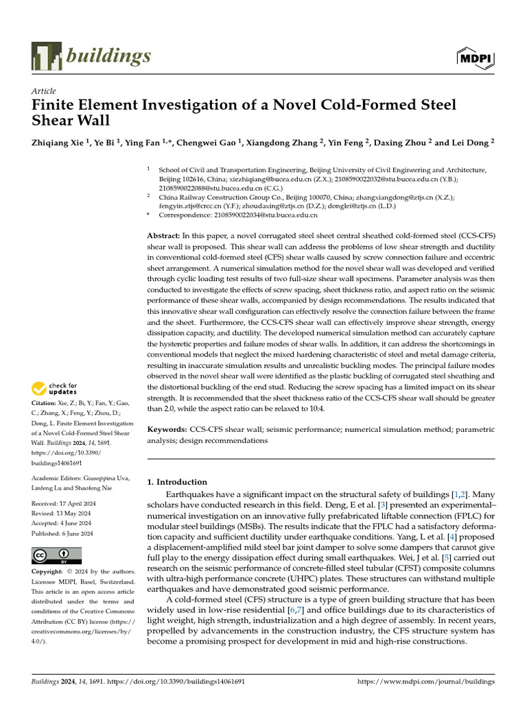 Finite Element Investigation of A Novel Cold-Formed Steel | PDF ...