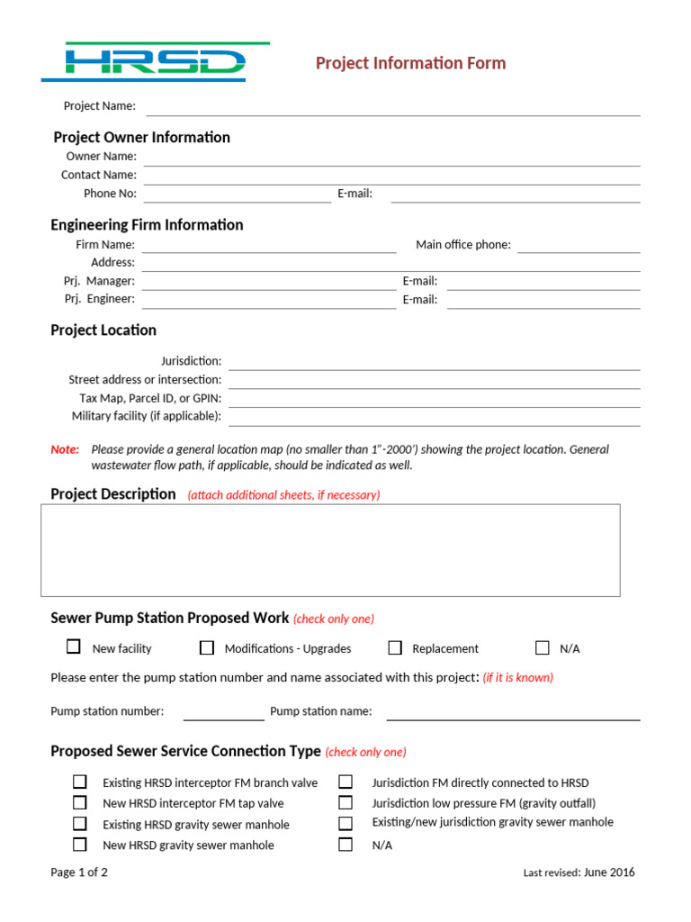Sewer Project Information Form | PDF | Sanitary Sewer | Hydraulic ...