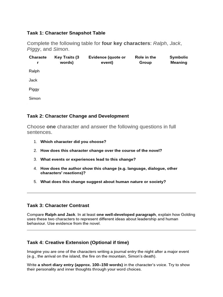 Character Worksheet | PDF