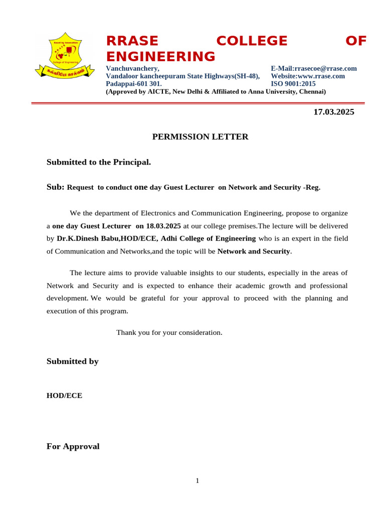 Guest Lecturer Permission Request | PDF