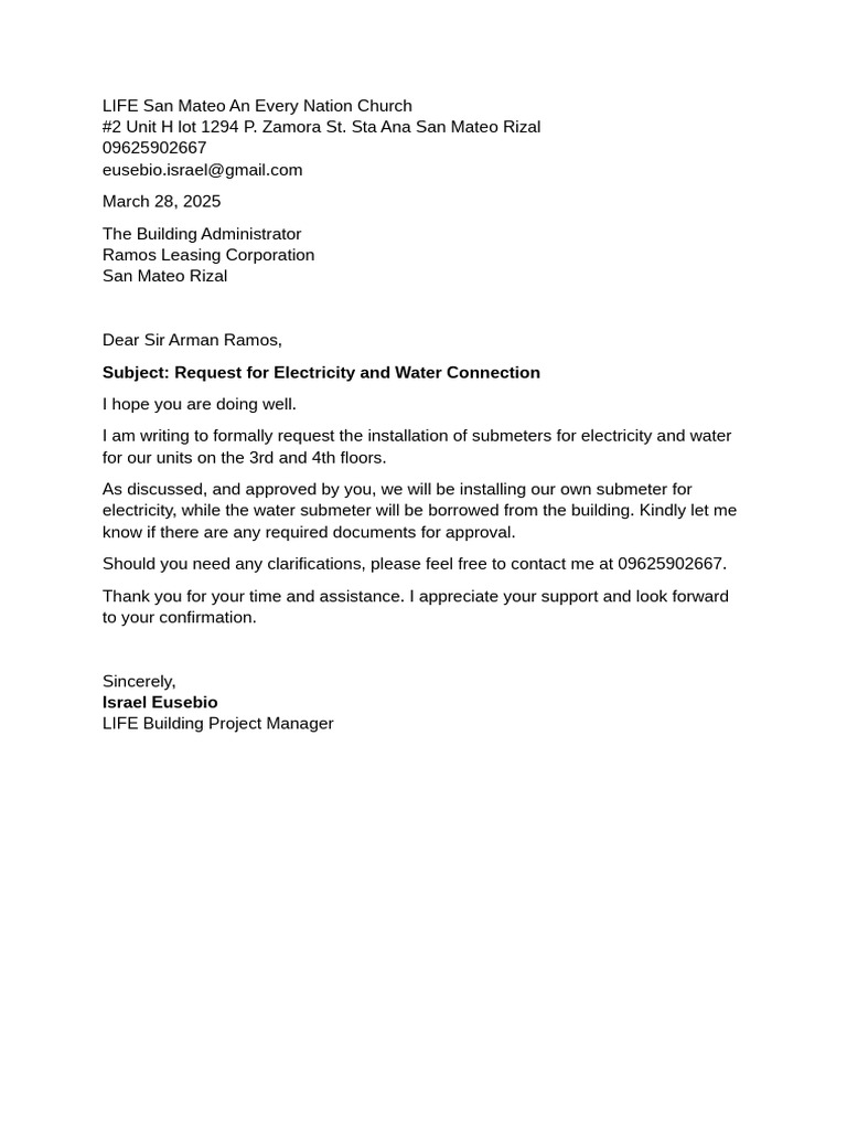 Request for Utility Connection in San Mateo | PDF