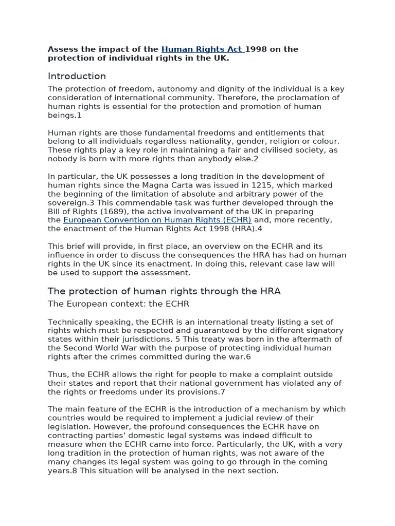Impact of Human Rights Act 1998 in the UK | PDF | European Convention ...