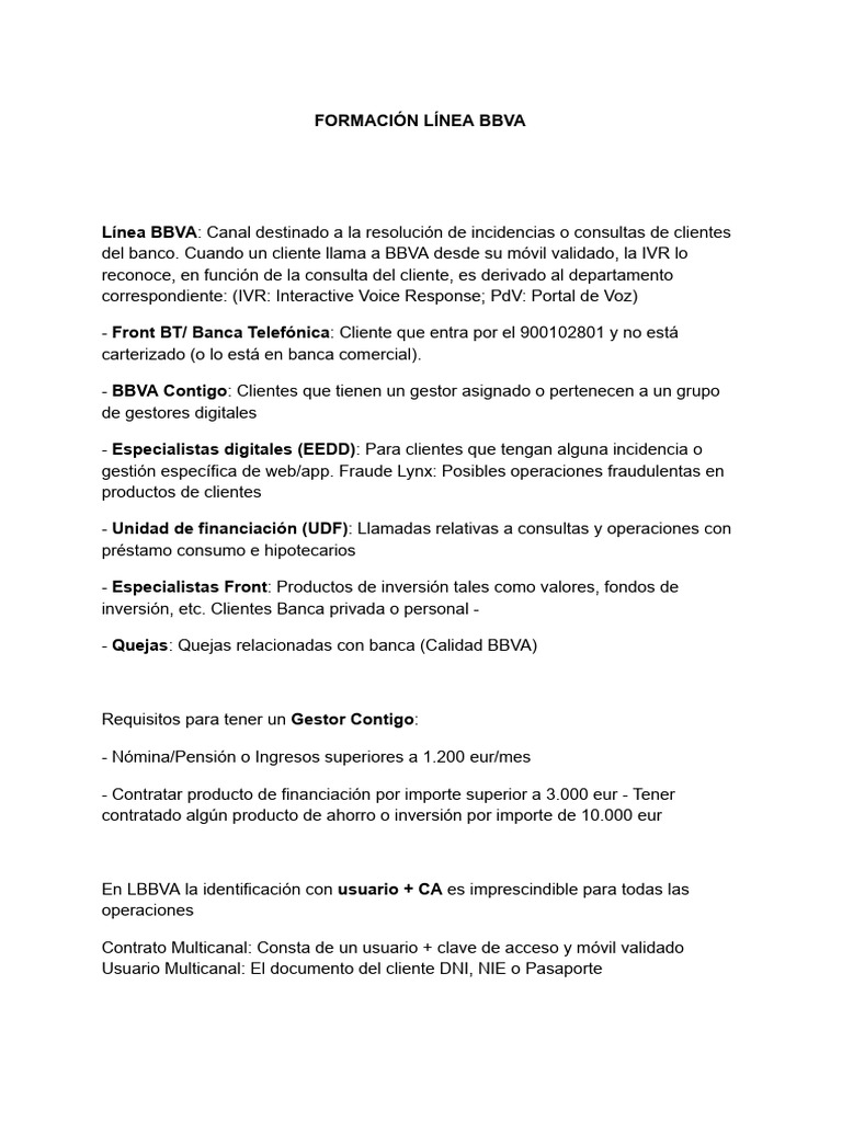 Formación Línea BBVA: Protocolo y Operativas | PDF | Tarjeta de débito ...