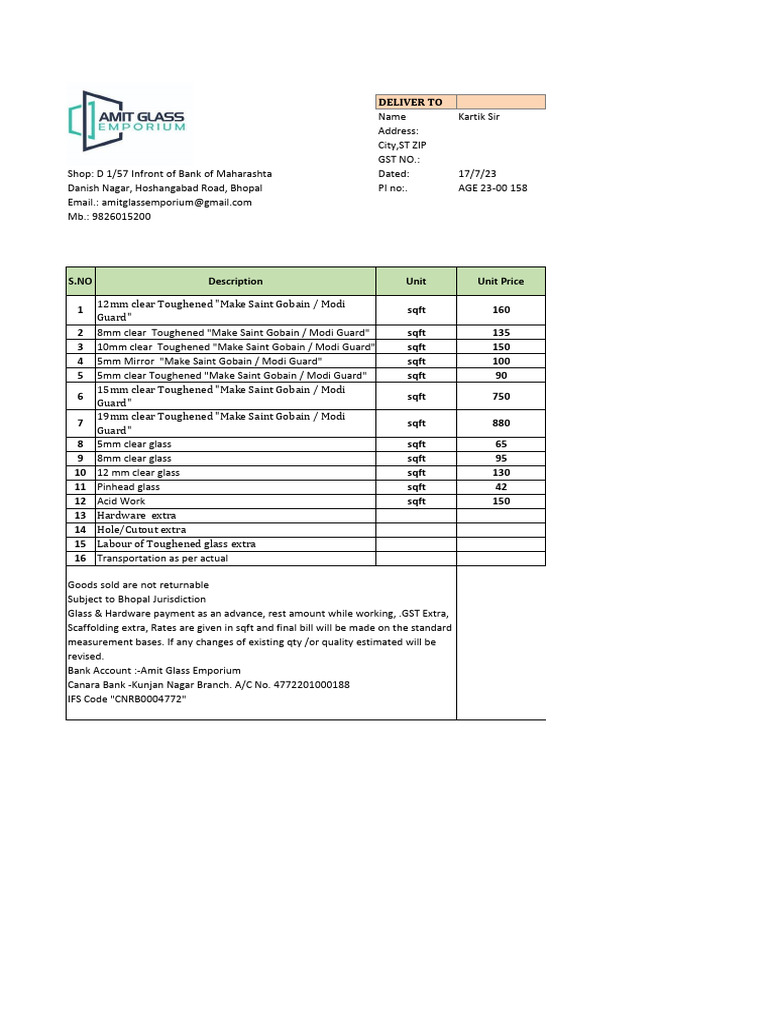Amit Bhaiya Glass Rates | PDF | Glassforming Liquids And Melts ...