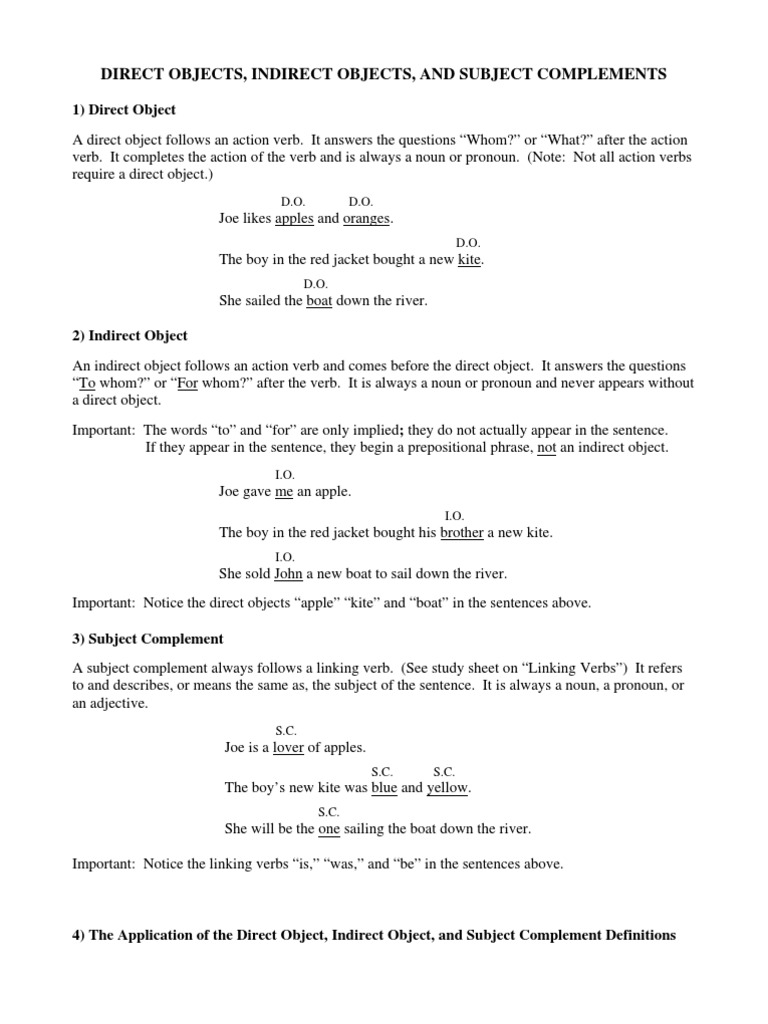 Objects Direct Indirect and Subject Complements 1 | PDF | Object ...