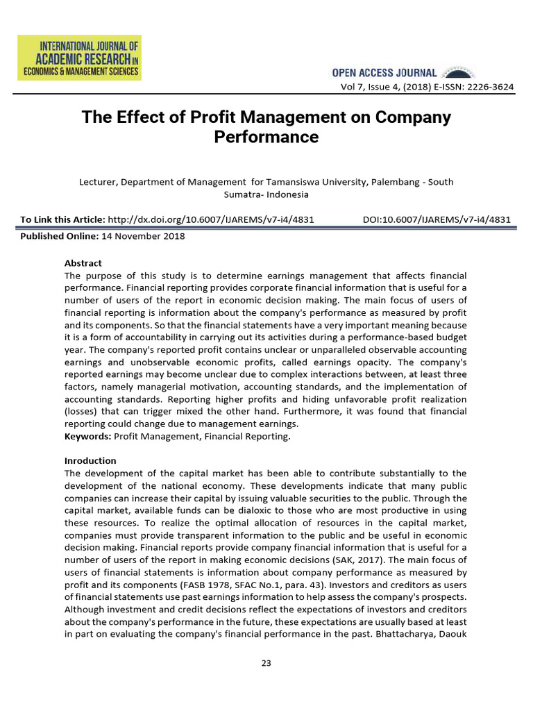 Impact of Profit Management on Performance | PDF | Corporate Governance ...