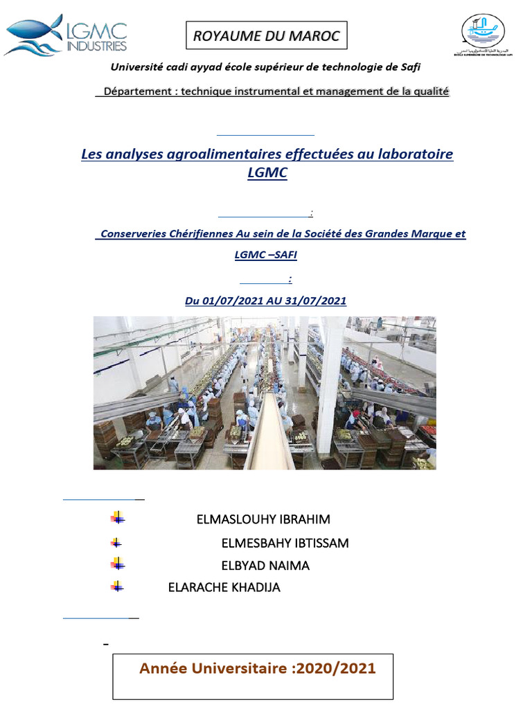 Analyses Agroalimentaires au LGMC Safi | PDF | Titrage | Chimie