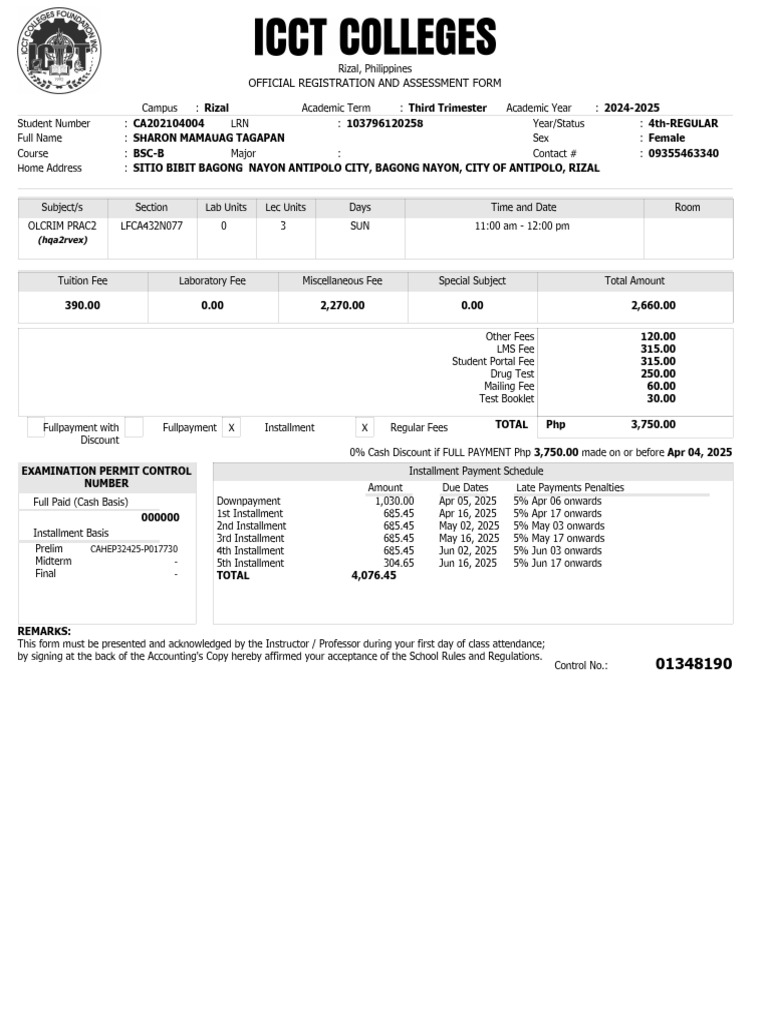 Official Registration and Assessment Form | PDF