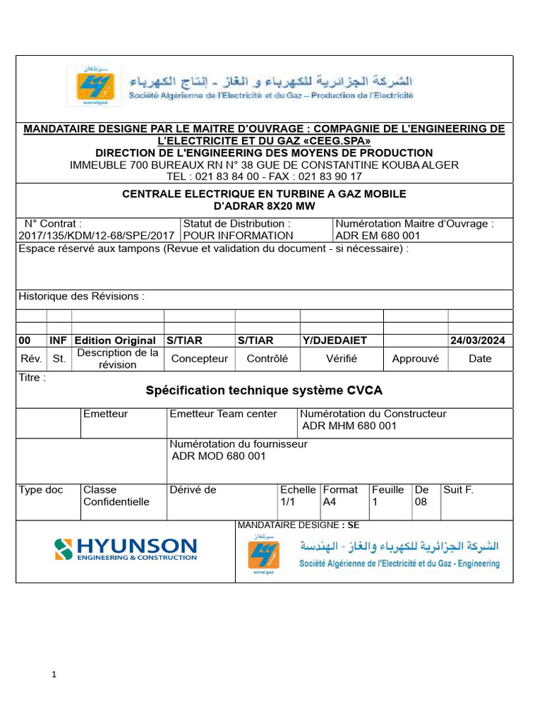 Spécifications système CVCA centrale Adrar | PDF | Climatisation | Tuyau