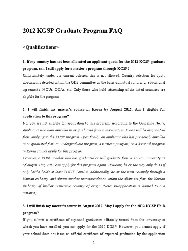 2012 KGSP Graduate Program FAQ | PDF | University And College Admission ...