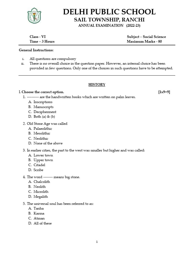 Class VI Social Science Exam Paper | PDF | Tropics | Atmosphere Of Earth