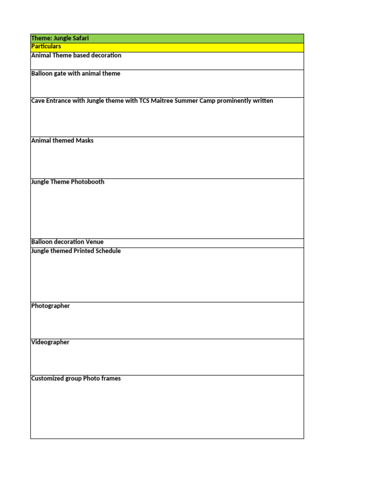 TCS Jungle Safari Summer Camp Plan | PDF | Storytelling