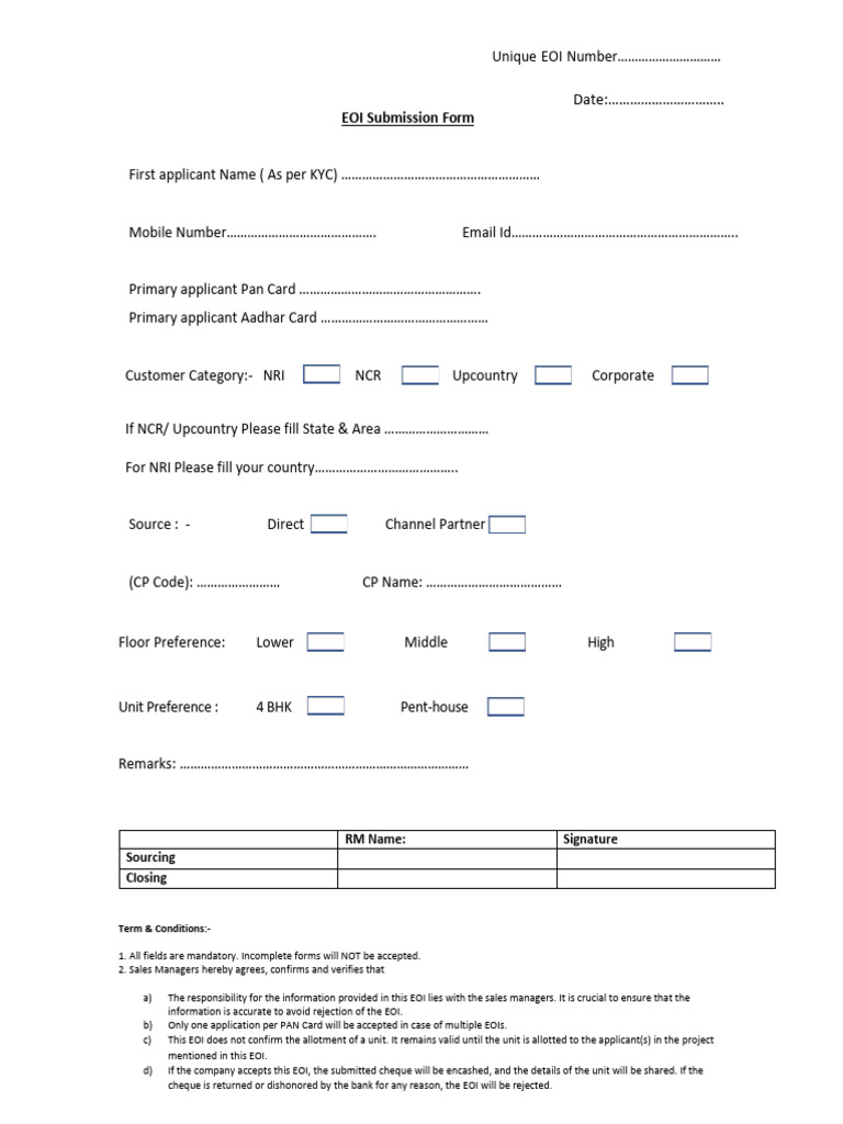 EOI Submission Form for Property Purchase | PDF