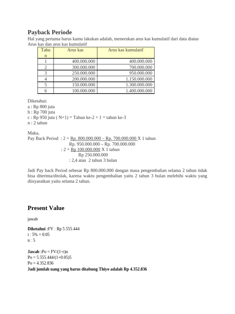 Analisis Payback Period dan Present Value | PDF