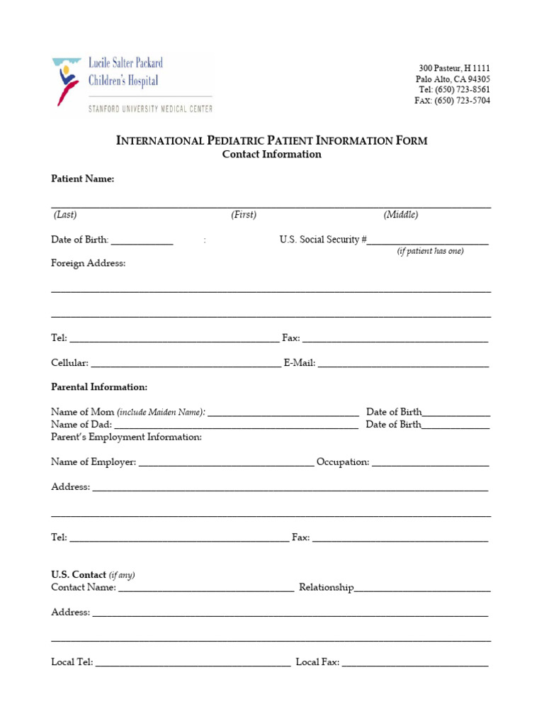 L PCH Patient Info Form | PDF | Health Care