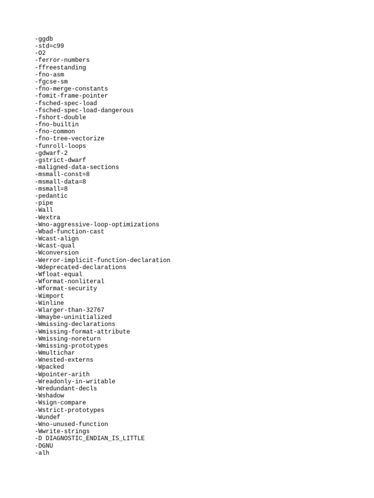 Tricore GCC Compiler Options Guide | PDF